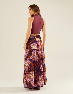 Saia Longa Estampada Violeta - Caramelo