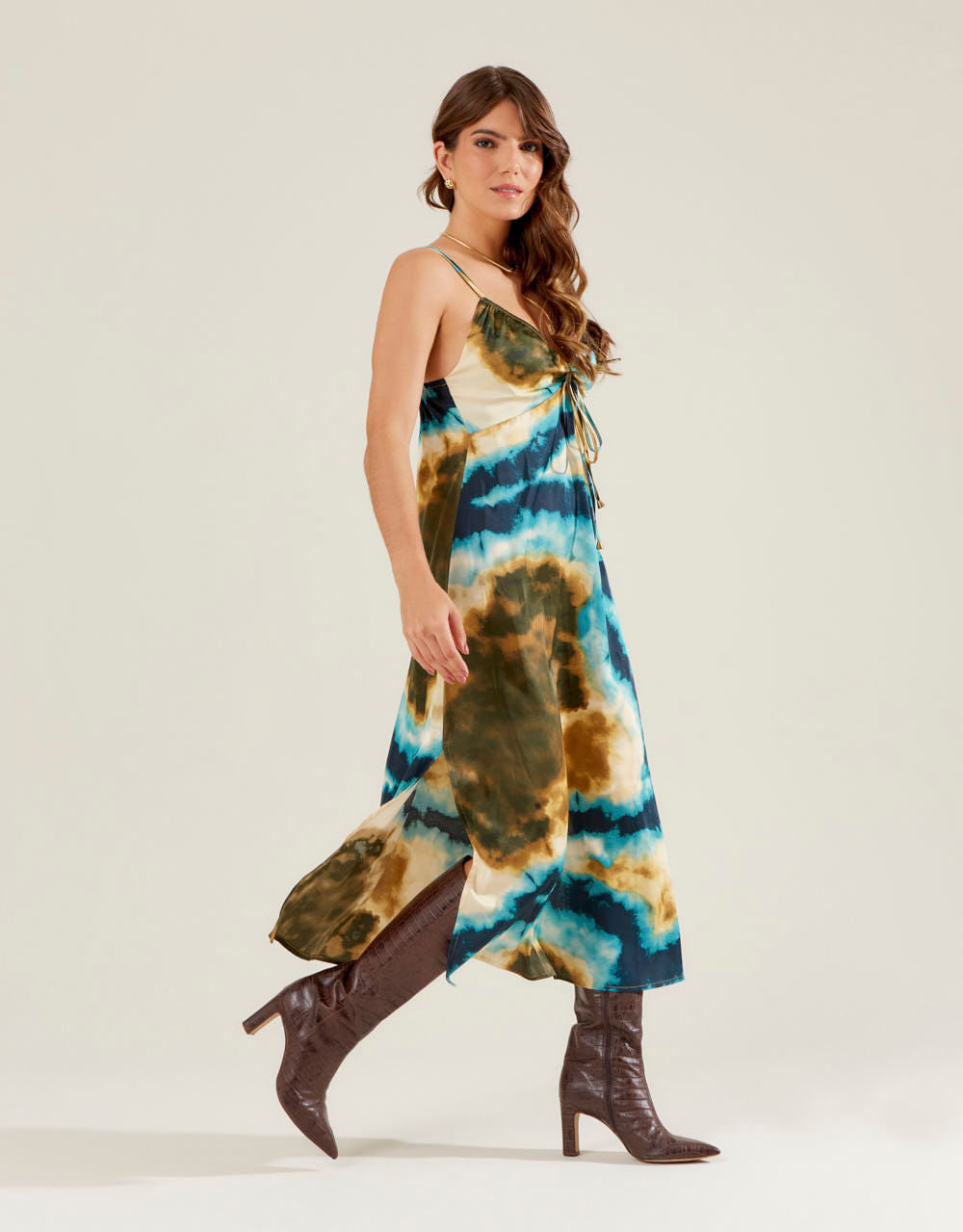 Vestido New Longo Estampado Murano - Areia