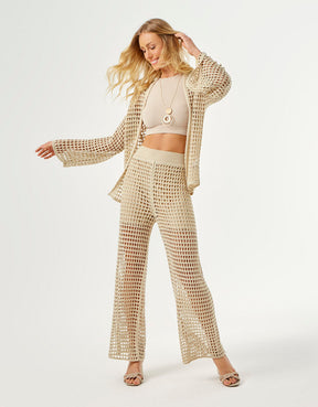 Calça Tricot Rendado - Areia