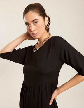 Vestido Marias Manga Elástico - Preto