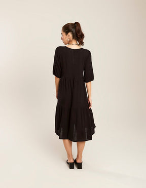 Vestido Marias Manga Elástico - Preto