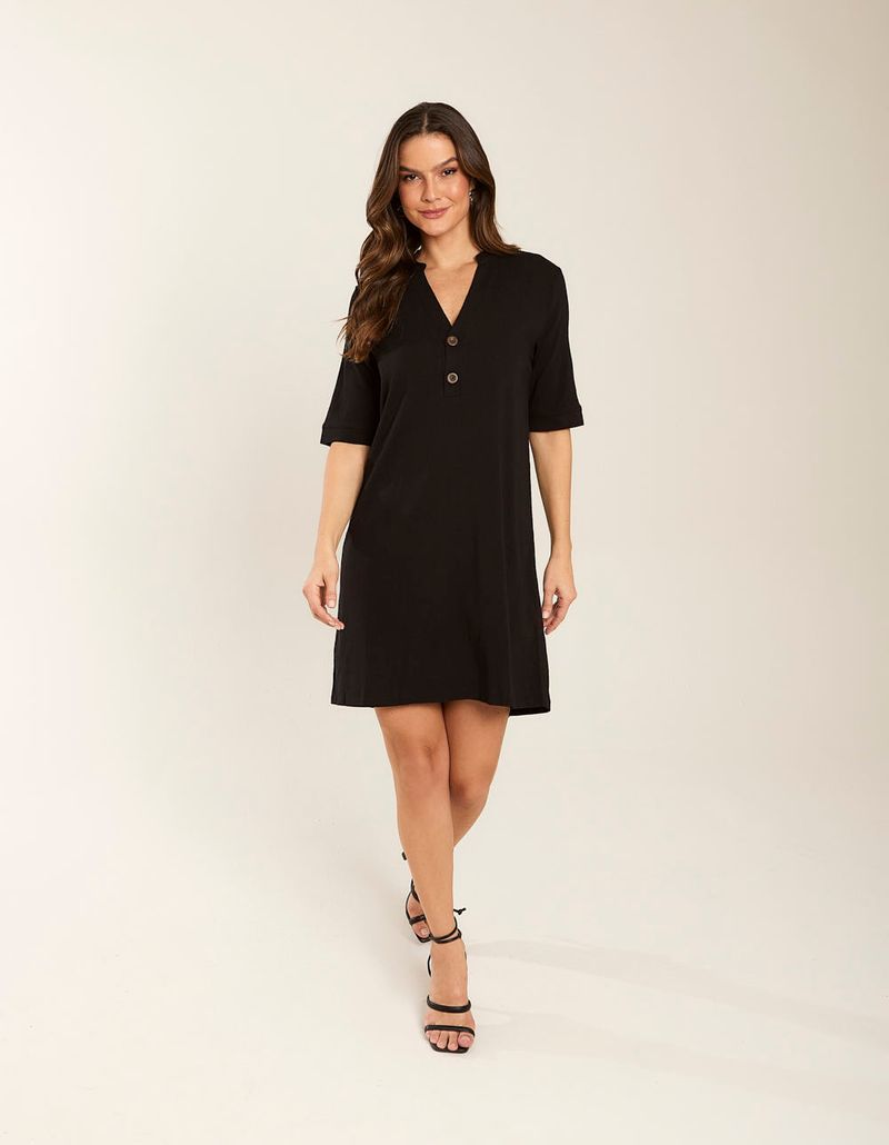 Vestido Curto Botões Frente - Preto