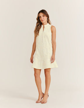 Vestido Curto Linho Bordado - Areia