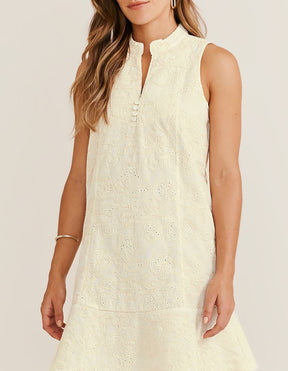 Vestido Curto Linho Bordado - Areia