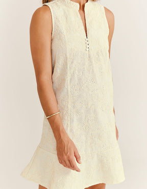 Vestido Curto Linho Bordado - Areia