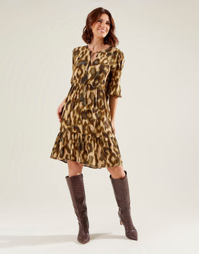 Vestido Curto Estampado Spot - Areia