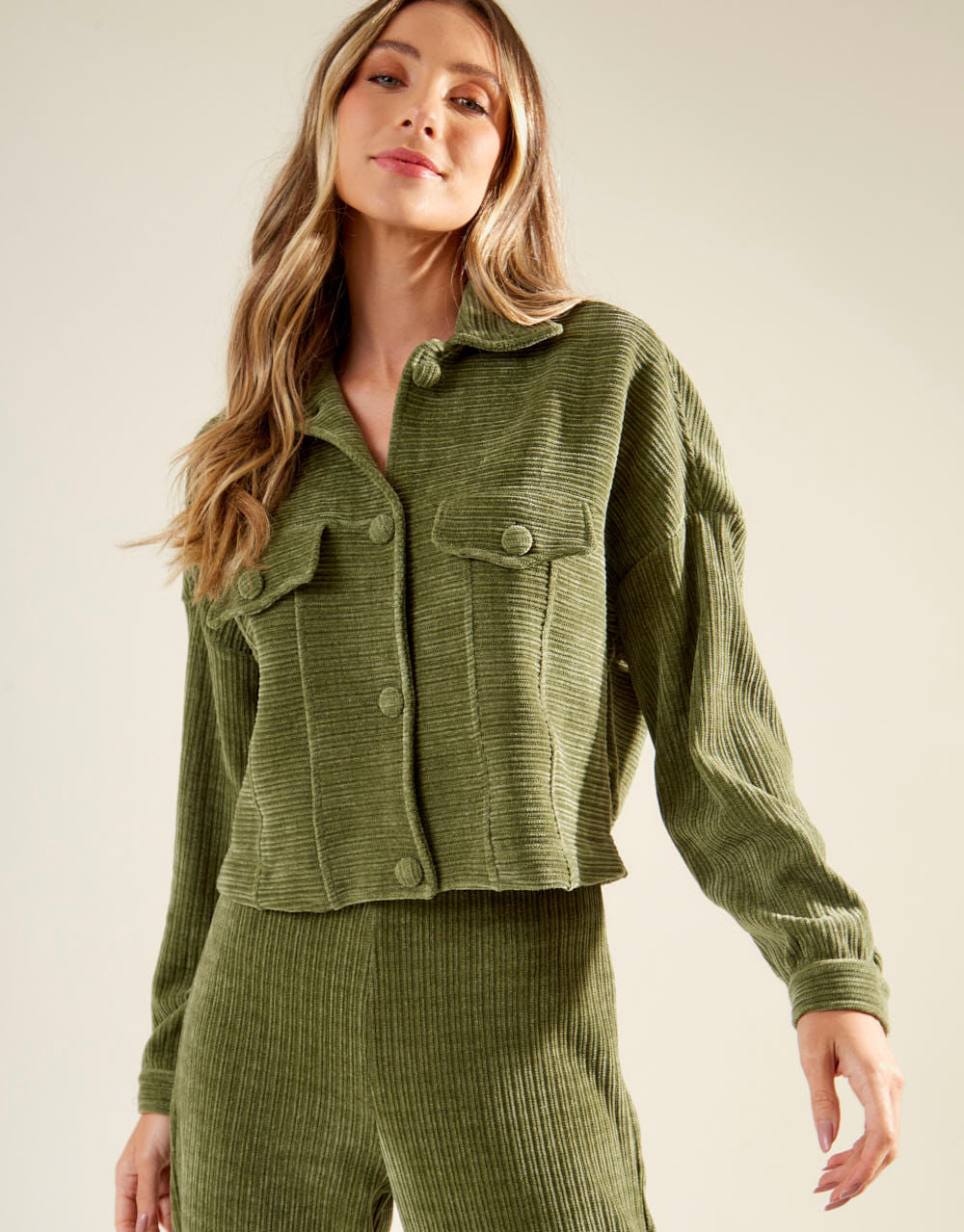 Jaqueta Botões Veludo Colete - Verde Oliva