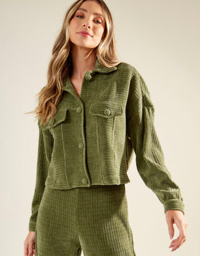 Jaqueta Botões Veludo Colete - Verde Oliva