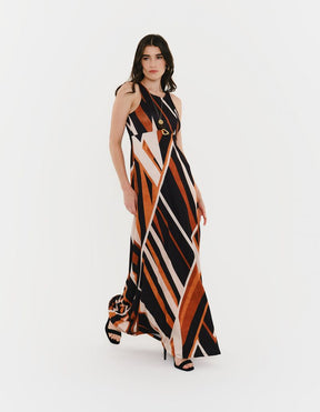 Vestido Longo Estampado Listra Aveiro - Preto