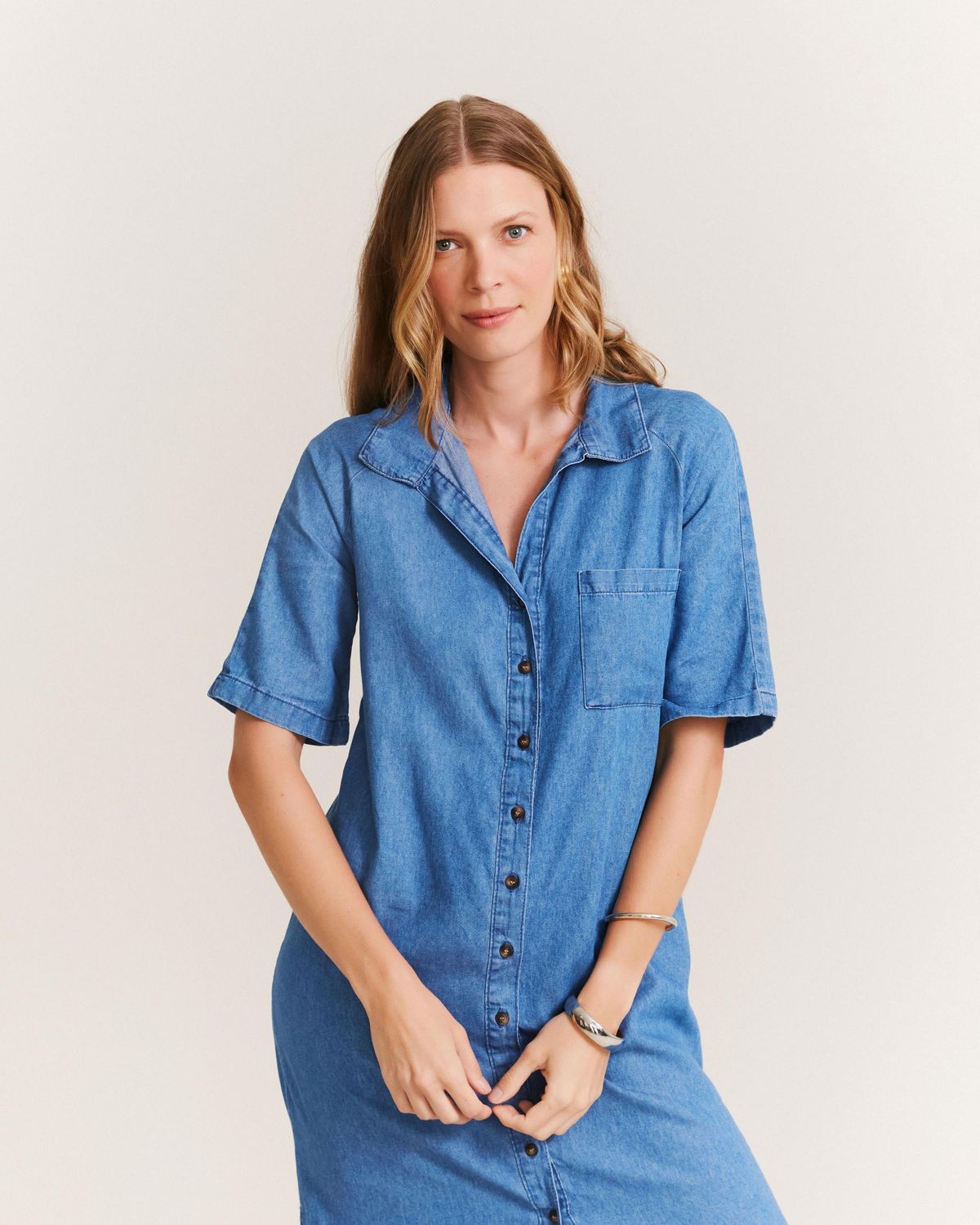 Chemise Jeans Manga 3/4 - Denim Medio
