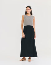 Vestido Stripe Decote Longo - Preto