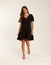 Vestido Curto Botões Marias - Preto