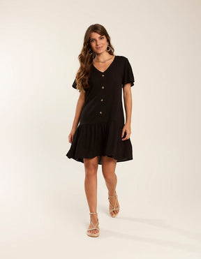 Vestido Curto Botões Marias - Preto