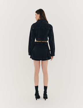 Short Saia Pregas - Black Jeans
