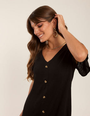 Vestido Curto Botões Marias - Preto