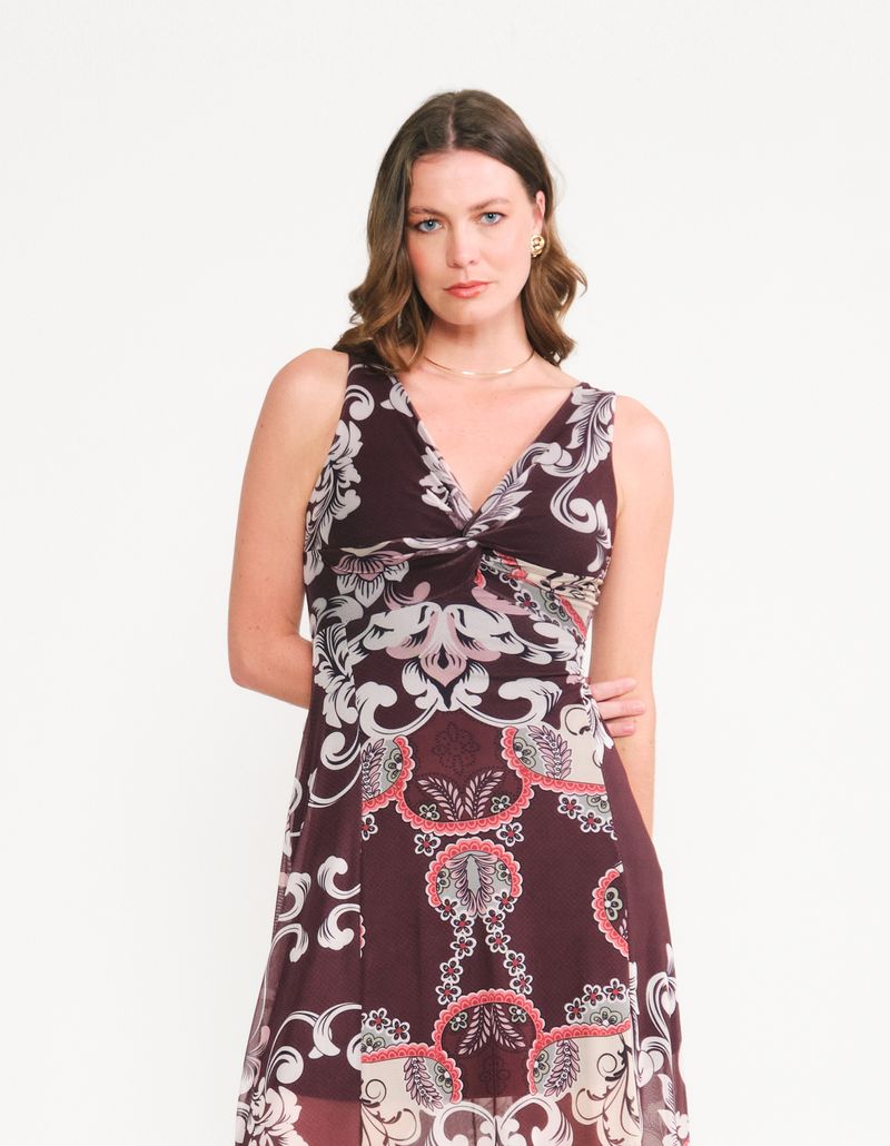 Vestido New Longo Estampado Bianca - Marrom