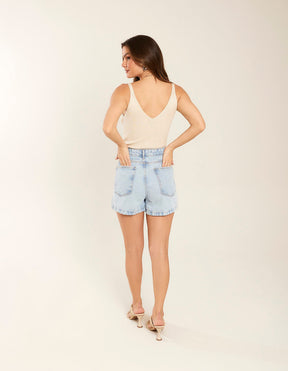 Short Jeans Barra - Denim Claro