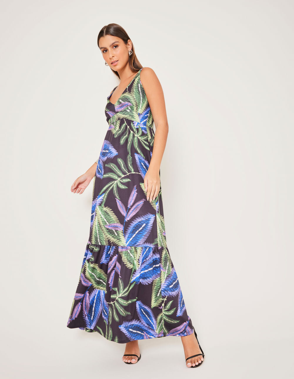 Vestido Longo Estampado Lara - Preto