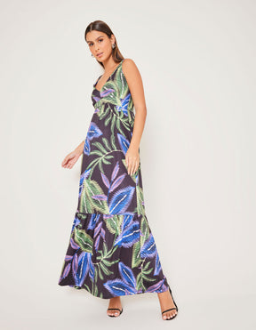 Vestido Longo Estampado Lara - Preto